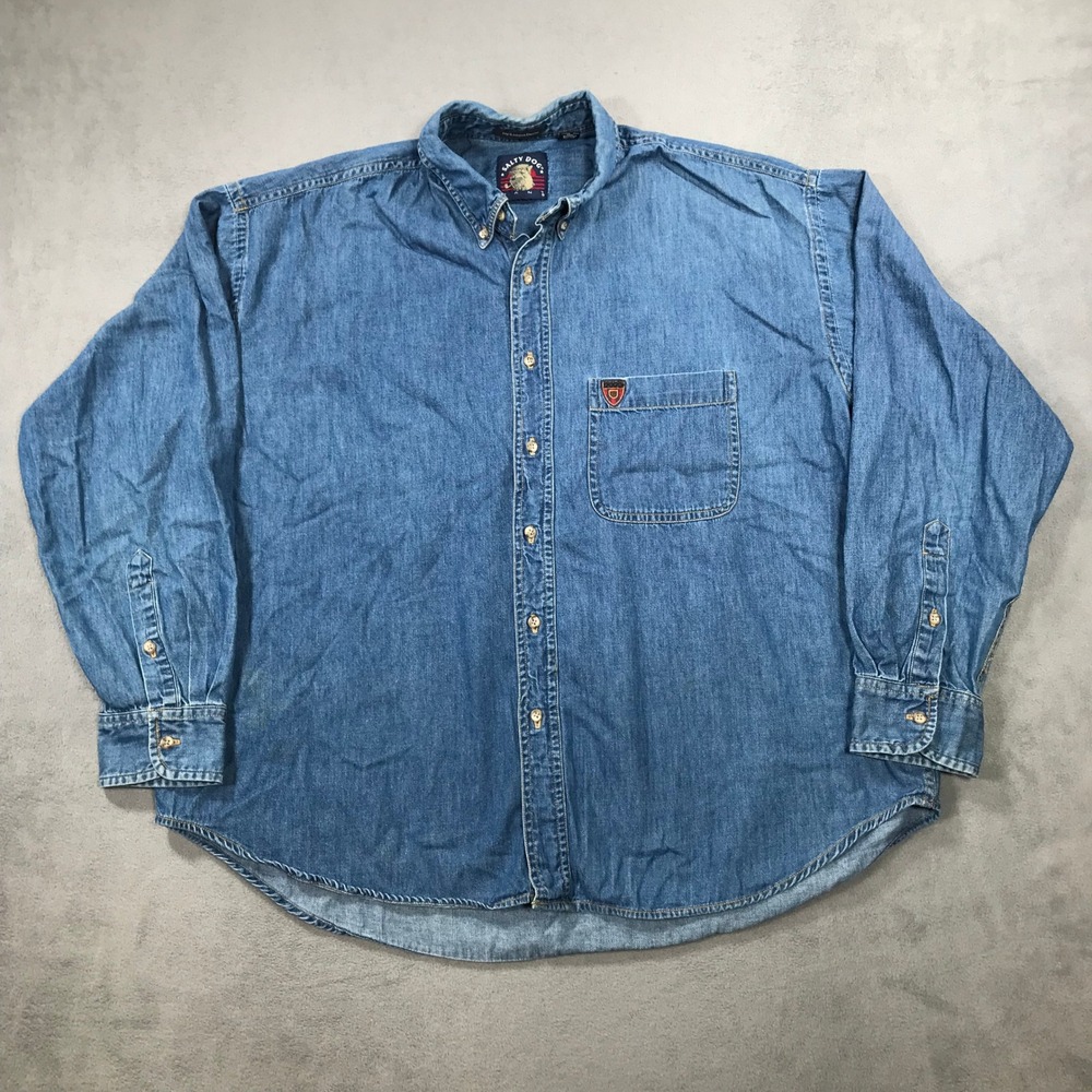 VTG Gant Salty Dog Denim Shirt Men's XL Blue Ivy-League Button Down Long Sleeve